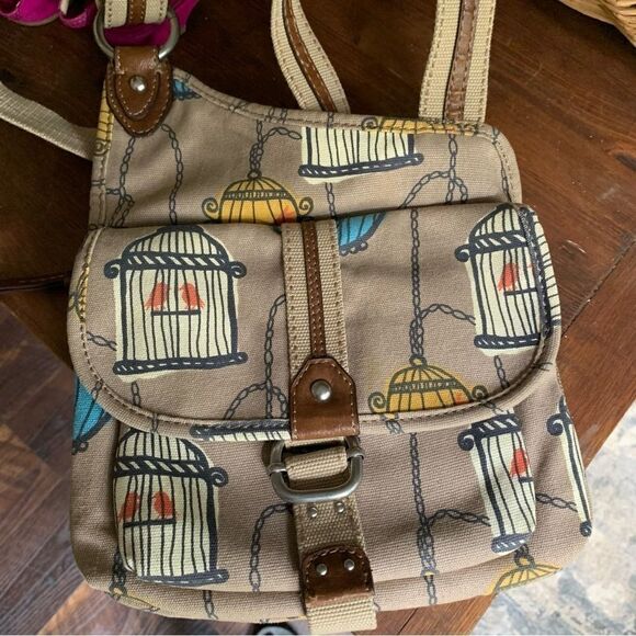 Fossil Canvas Leather Birdcage Messenger Crossbody Bag Tan - Picture 8 of 8